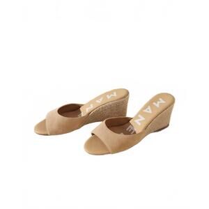 NEW MANEBI women's soft suede mule wedge espadrille in champagne beige